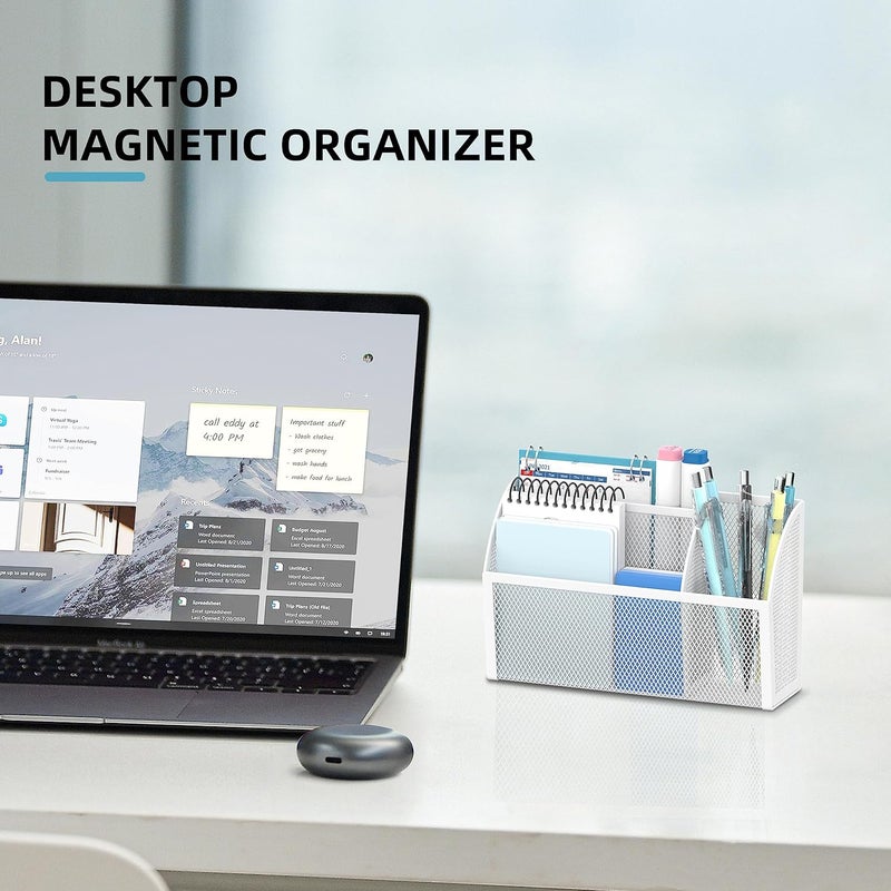 DALTACK Magnetic Pencil Holder Magnetic Shelf for the Whiteboard 3-Grid Mesh Magnetic Pen Holder for Refrigerator Magnetic Organizer Locker Accessories Organizer for Home, School and Office, White - Image 2